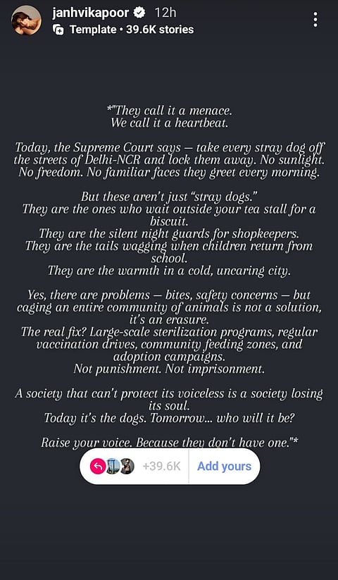 Janhvi Kapoor supports petition on stray dogs