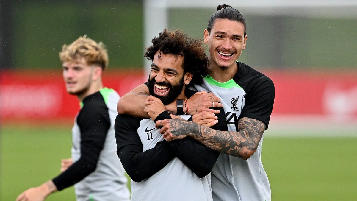 | Photo: X/MoSalah : File photo of Mohamed Salah and Darwin Nunez in Liverpool training.
