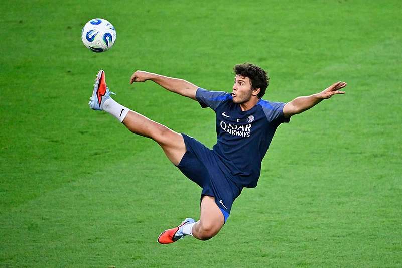 UEFA Super Cup soccer 2025 PSG vs Tottenham Hotspur Training photos_Joao Neves