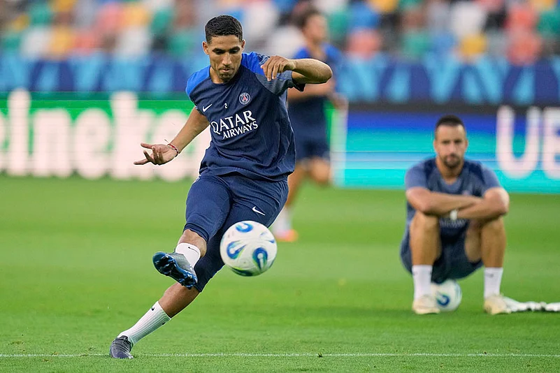 UEFA Super Cup soccer 2025 PSG vs Tottenham Hotspur Training photos_Achraf Hakimi
