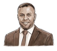 Illustration: Saahil Bhatia, Outlook : Dr Ismael al-Thawabta, Director, Gaza Media Office