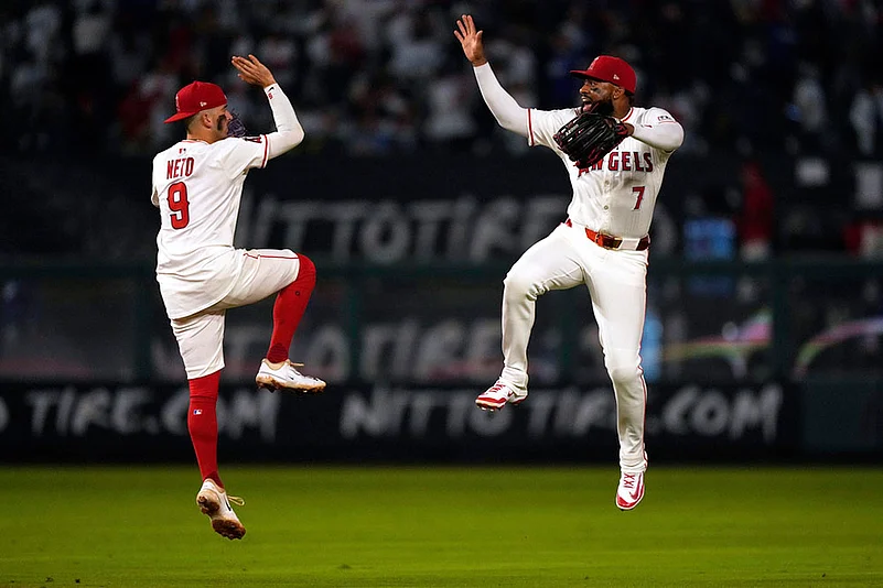 MLB baseball game Los Angeles Angels vs LA Dodgers photos: Zach Neto