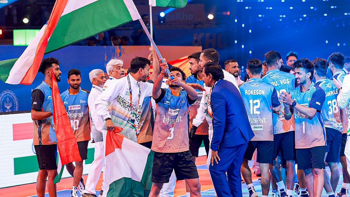 | Photo: X/India_KhoKho : Indian men's Kho Kho team celebrates after winning the Kho Kho World Cup 2025.