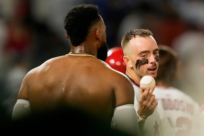MLB baseball game Los Angeles Angels vs LA Dodgers photos: Zach Neto