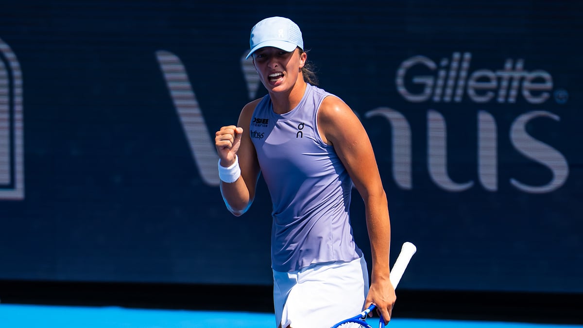 Iga Swiatek celebrates her win at the Cincinnati Open
