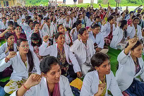 NHM employees protest in Chhattisgarh