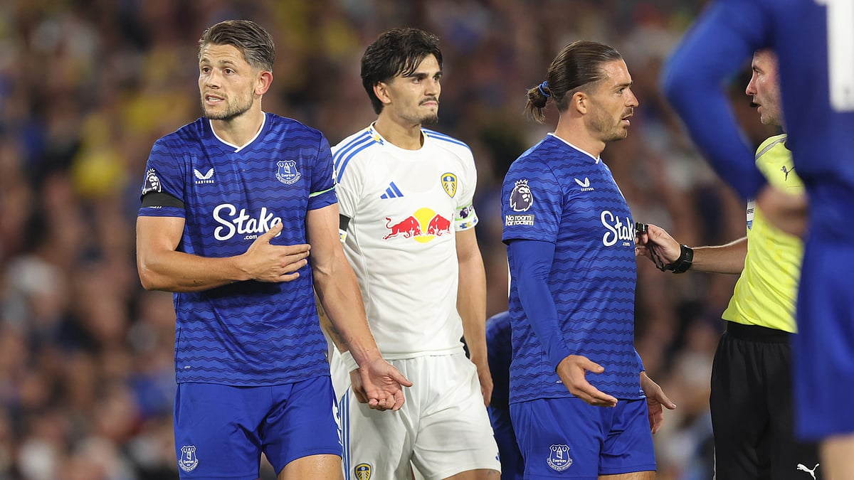 James Tarkowski complains after being penalised for handball