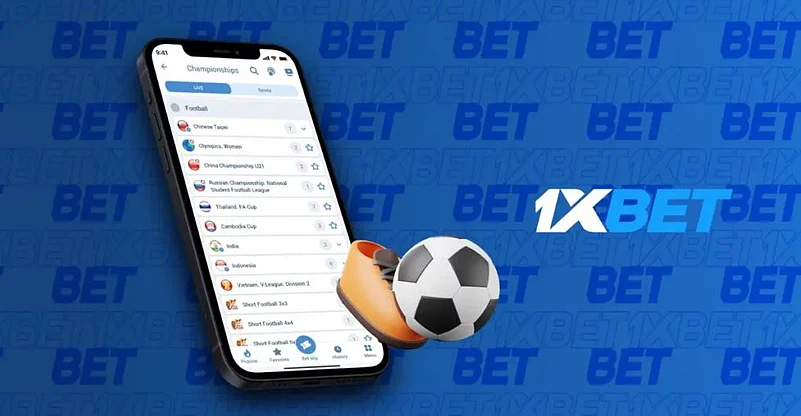 1Xbet app on phone with football icon