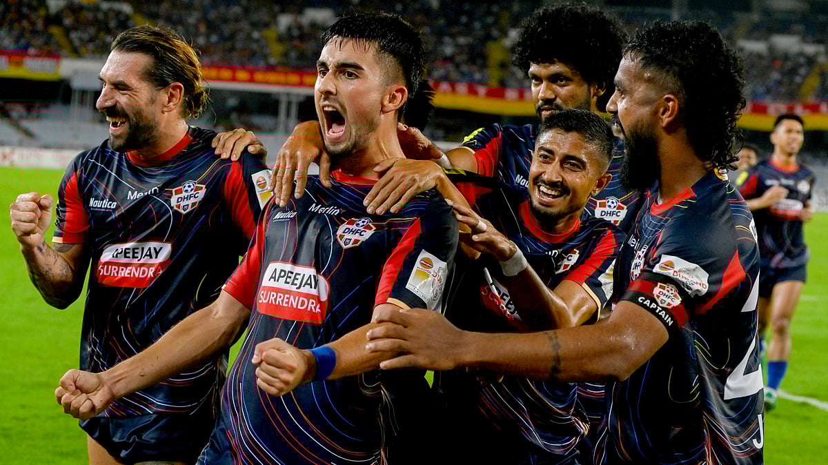 PTI : Diamond Harbour FC players celebrate after scoring a goal against East Bengal FC during their Durand Cup 2025 semi-final match in Kolkata.