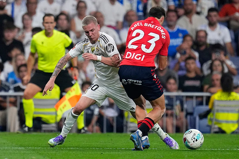 Spain Soccer La liga 2025-26 Real Madrid Vs Osasuna in Madrid_Franco Mastantuono