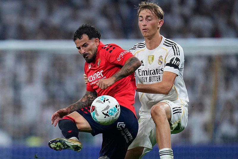 Spain Soccer La liga 2025-26 Real Madrid Vs Osasuna in Madrid_Ruben Garcia