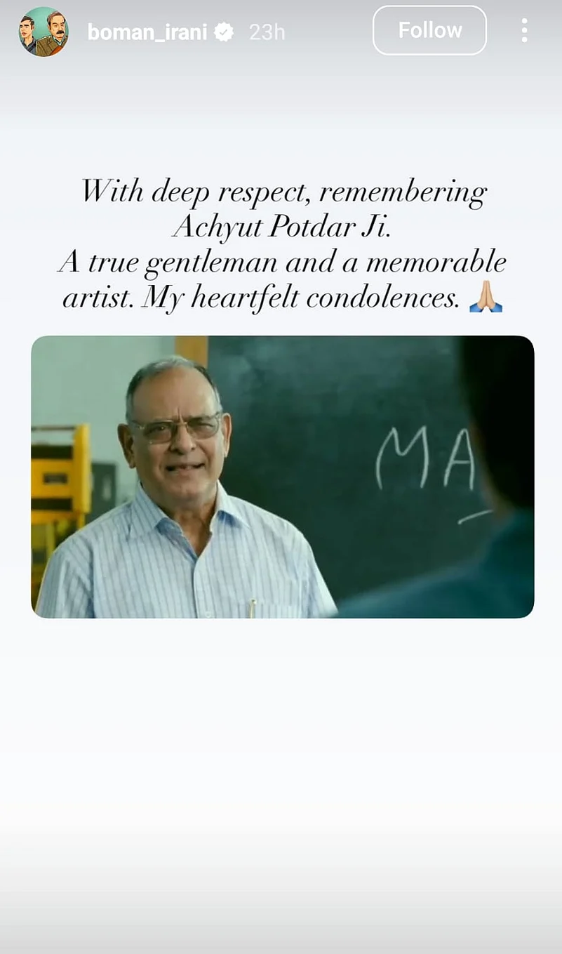Boman Iranis post for Achyut Potdar