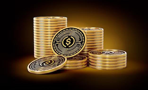 Digital dollars coins representing stablecoins