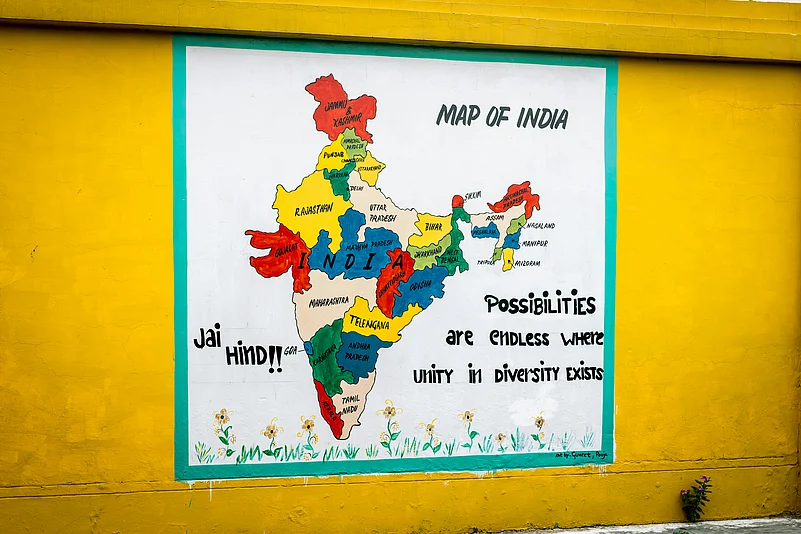 Colorful wall painting of map of India