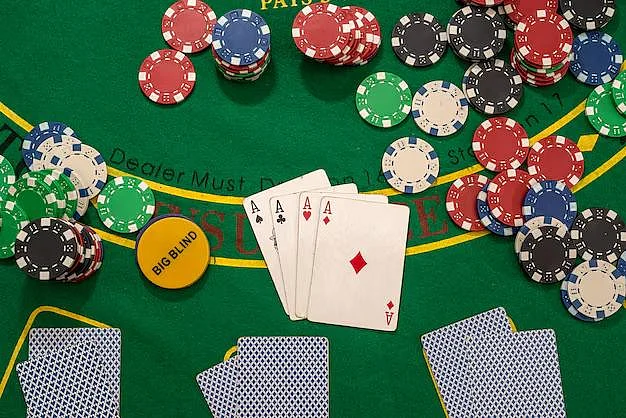 Poker cards and chips on table