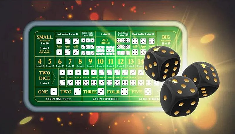 Hi-LO ( Sic Bo) game board with three dice