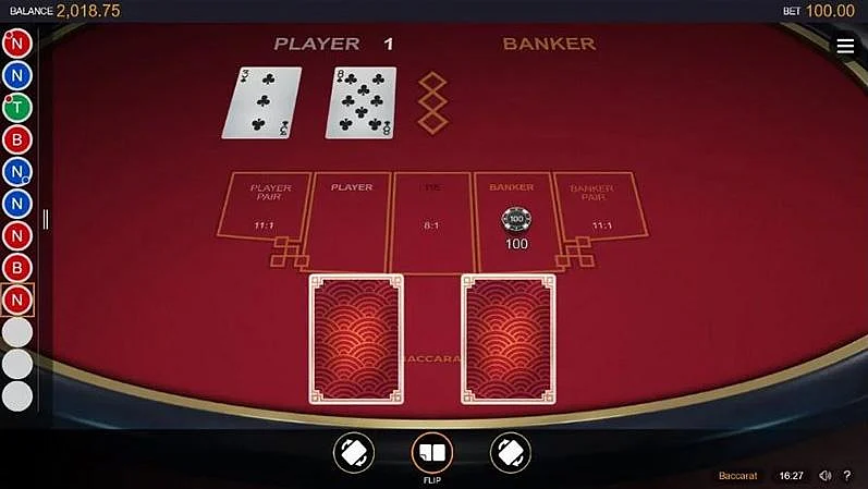 1XBET Baccarat game screen