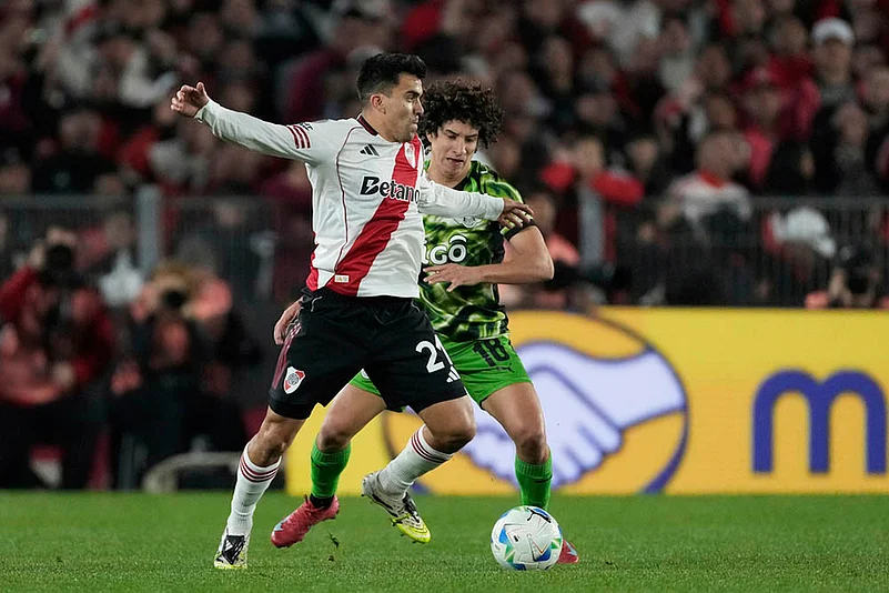 Copa Libertadores 2025 Soccer match Argentinas River Plate Vs Paraguays Libertad_Marcos Acuna