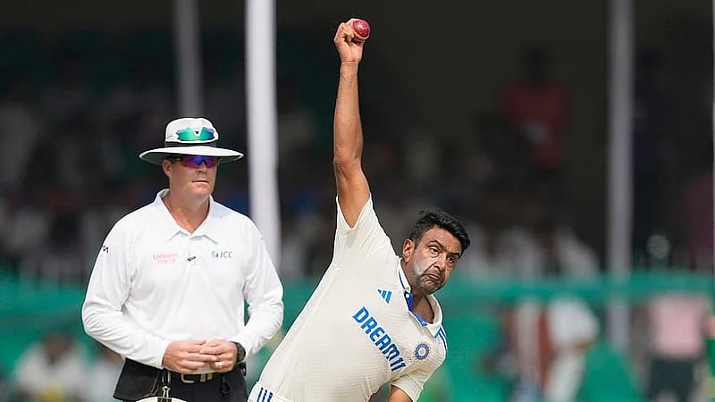 AP : In this file image, Ravichandran Ashwin bowls during the second Test against Bangladesh in Kanpur.