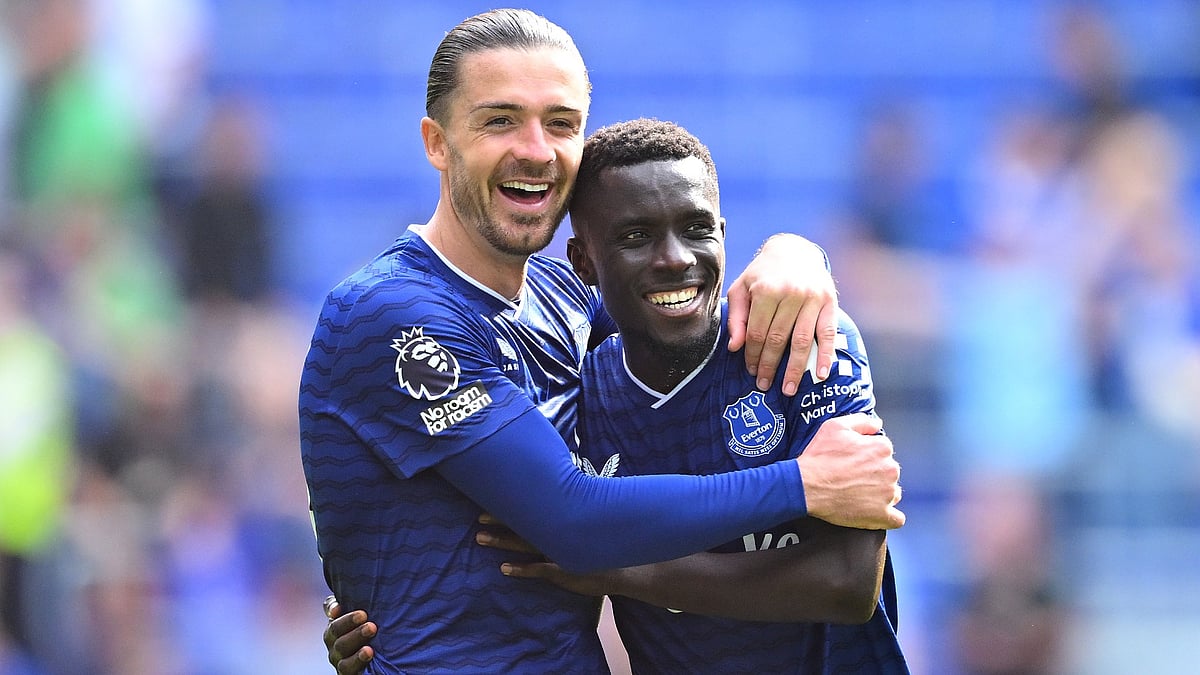 Jack Grealish with Everton team-mate Idrissa Gueye