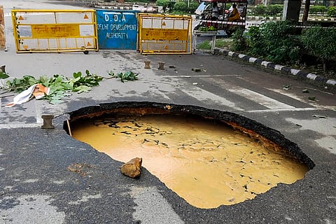 Road caved in Delhi