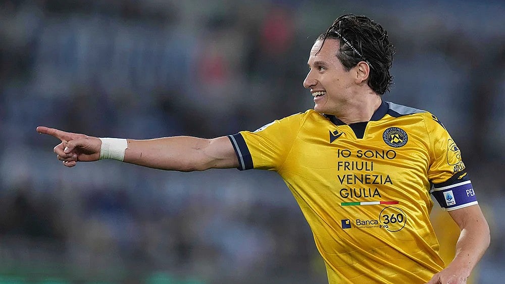 | Photo: Alfredo Falcone/LaPresse via AP : Serie A 2024-25, Lazio vs Udinese: Udinese's Florian Thauvin celebrates after scoring the opening goal