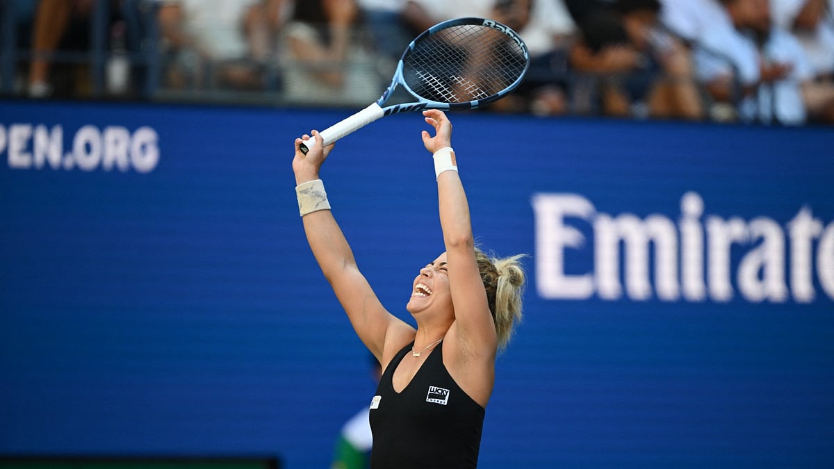 Renata Zarazua celebrates her victory over Madison Keys in the first round of the US Open.