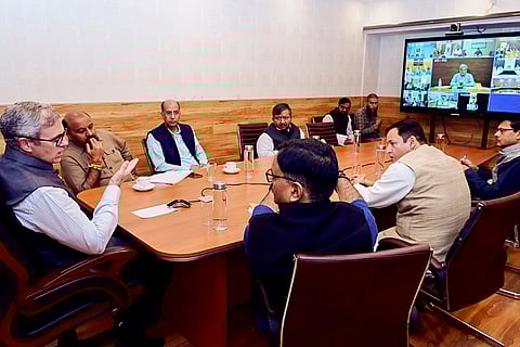 Omar Abdullah at meeting on flood mitigation measures