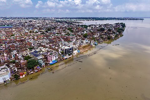 Swollen Ganga and Yamuna rivers