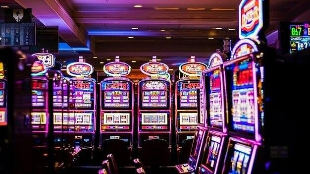 Row of slot machine in a casino