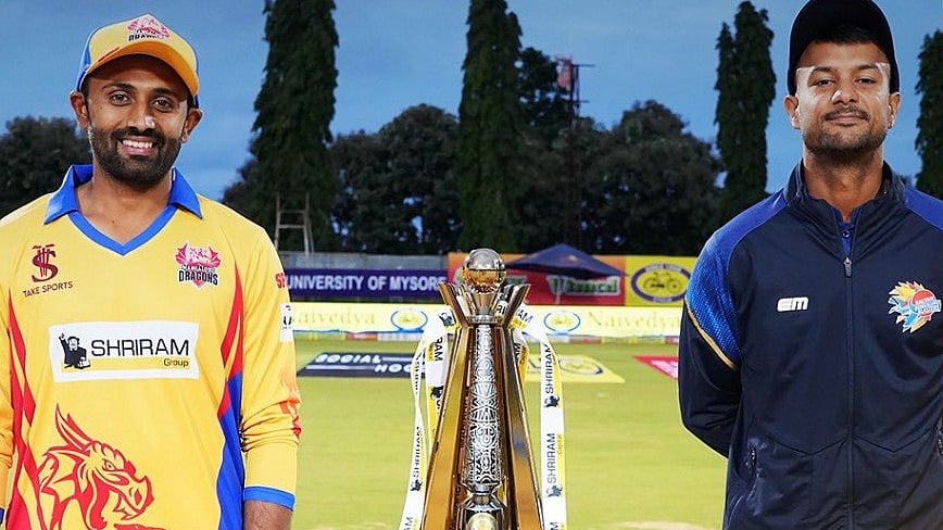 X/Maharaja Trophy T20 : Mangalore Dragons Vs Bengaluru Blasters Live Streaming, Maharaja Trophy KSCA T20 Qualifier 2: Captains Shreyas Gopal (left) and Mayank Agarwal at the toss.