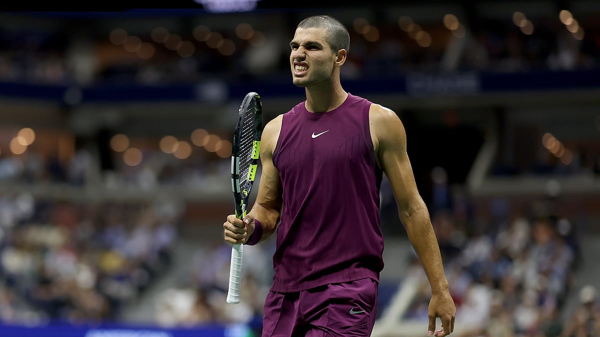 US Open 2025: Carlos Alcaraz reacts after his win over Mattia Bellucci.