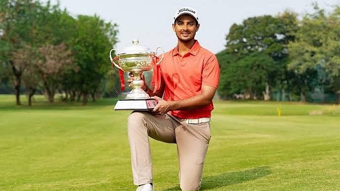 Professional Golf Tour of India : Golfer Kshitij Naveed Kaul poses after his win.