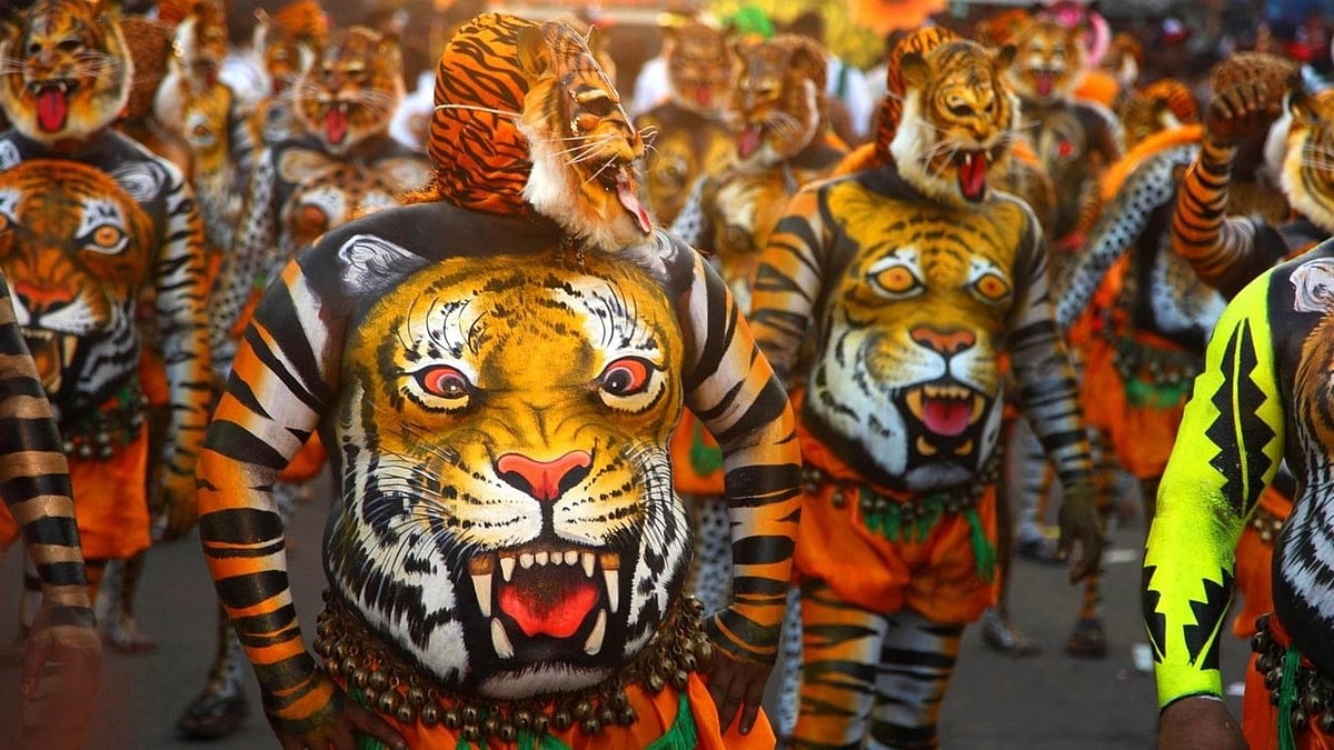 Pulikali (tiger dance) dancers in Onam celebrations.
