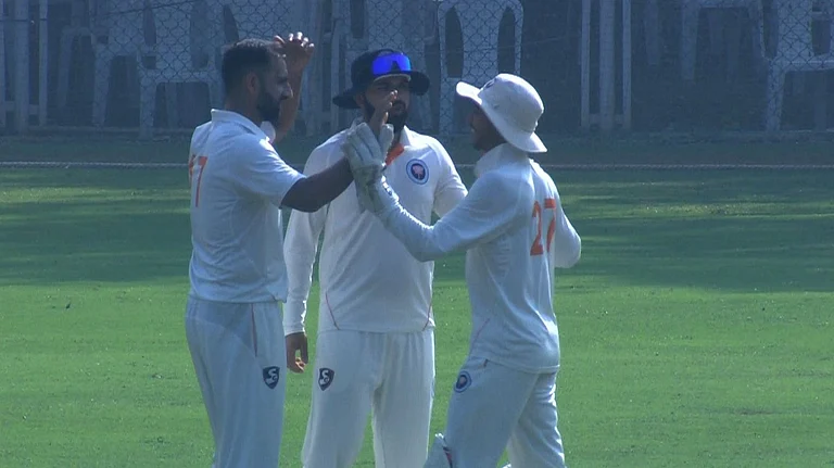 File photo of Auquib Nabi in action fpor Jammu and Kashmir in Ranji Trophy. - | Photo: X/BCCIdomestic