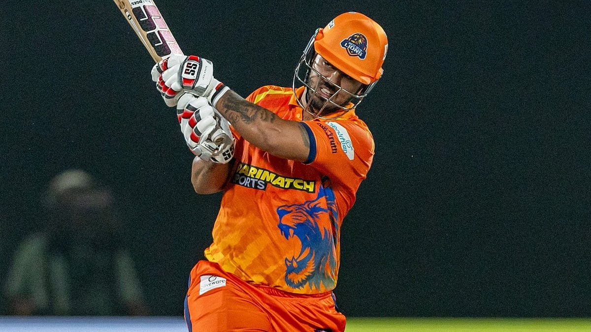 | Photo: X/DelhiPLT20 : South Delhi Superstarz vs West Delhi Lions, DPL 2025: Nitish Rana in action during the Eliminator match.