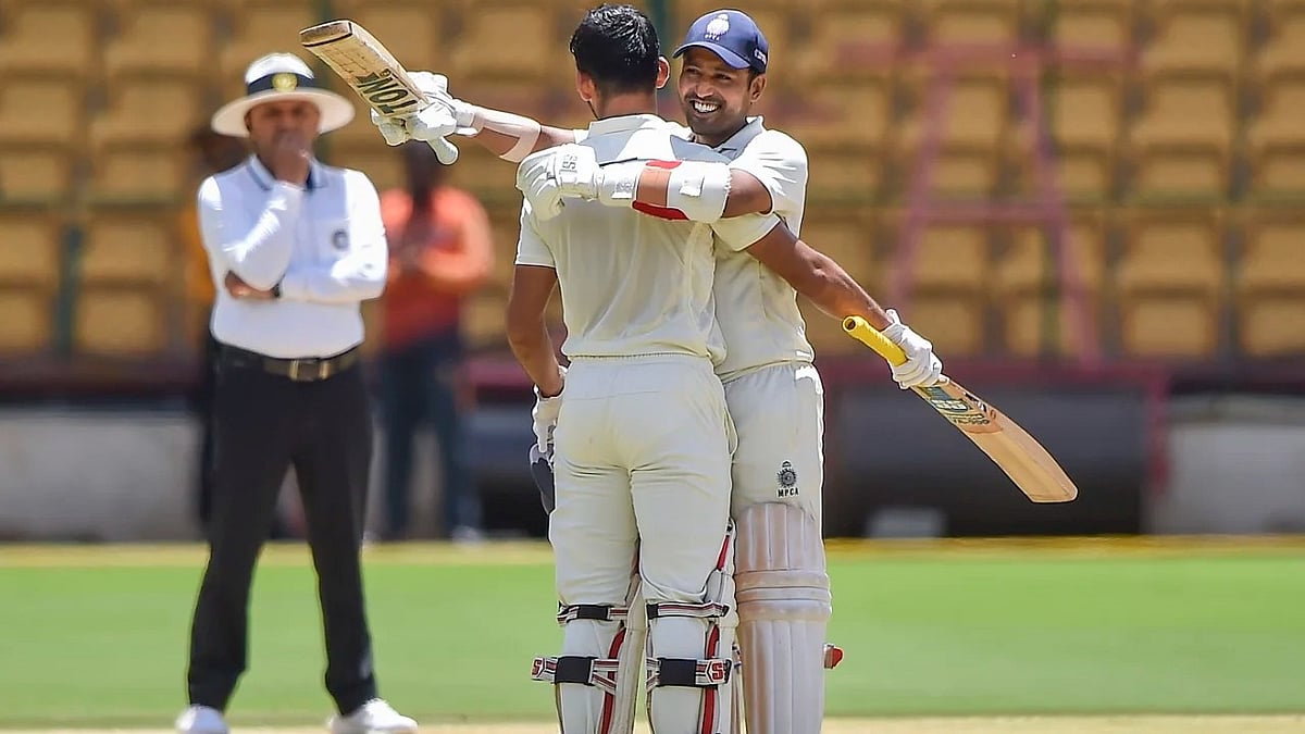 | Photo: PTI : File photo of Shubham Sharma celebrating a century in the Ranji Trophy.