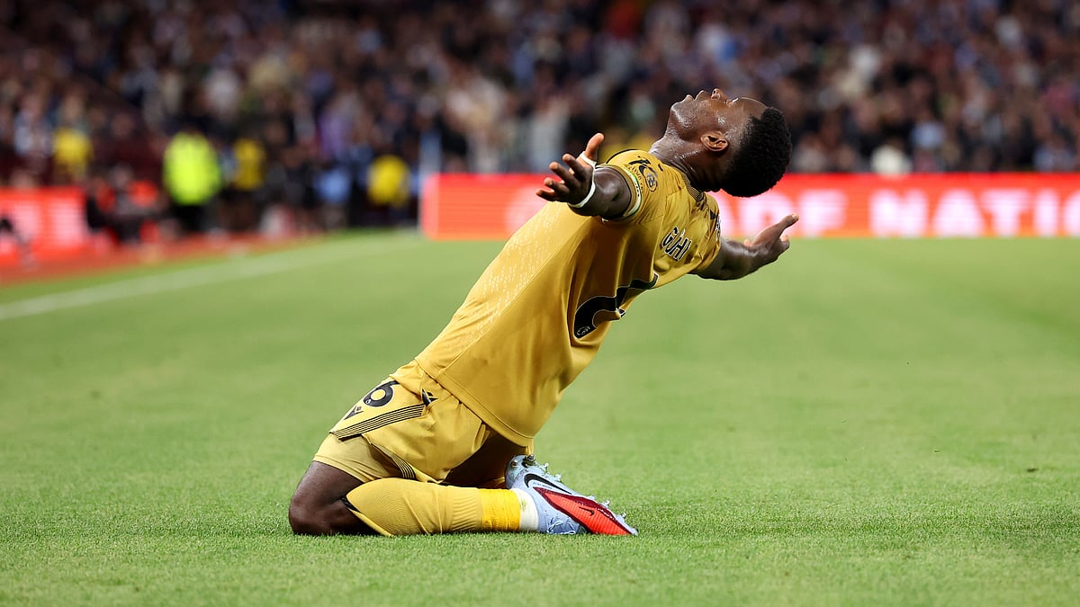 Marc Guehi celebrates his goal against Aston Villa.