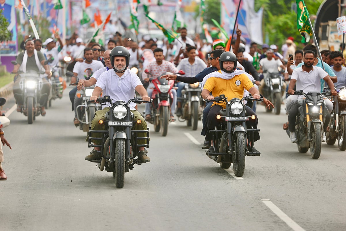 AICC : Leader of Opposition in the Lok Sabha Rahul Gandhi, RJD leader Tejashwi Yadav and others during the ‘Voter Adhikar Yatra’, in Bihar. 