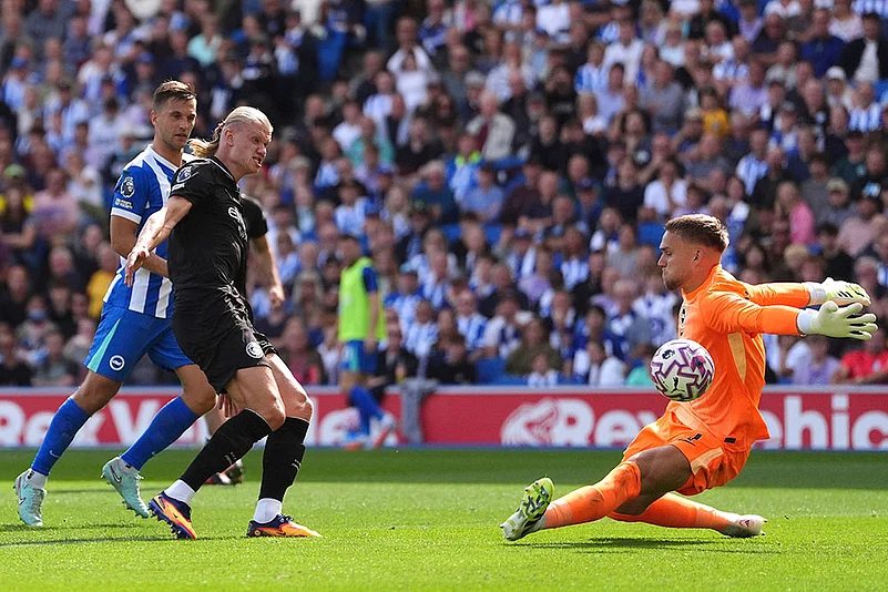 Britain Soccer Premier League 2025-26 Brighton vs Manchester City_Erling Haaland