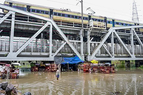 Swollen Yamuna river in Delhi