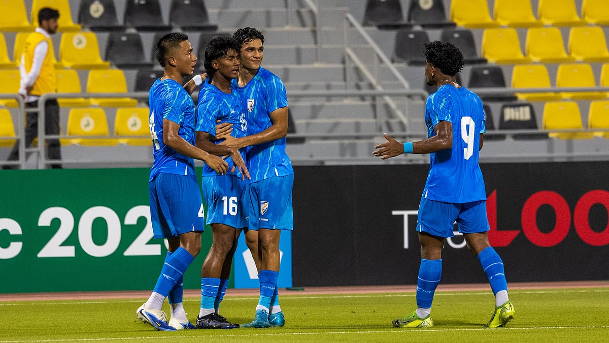 | Photo: AIFF : India vs Bahrain, AFC U23 Asian Cup Qualifiers: India U23 players celebrate Muhammed Suhail's goal against Bahrain U23.