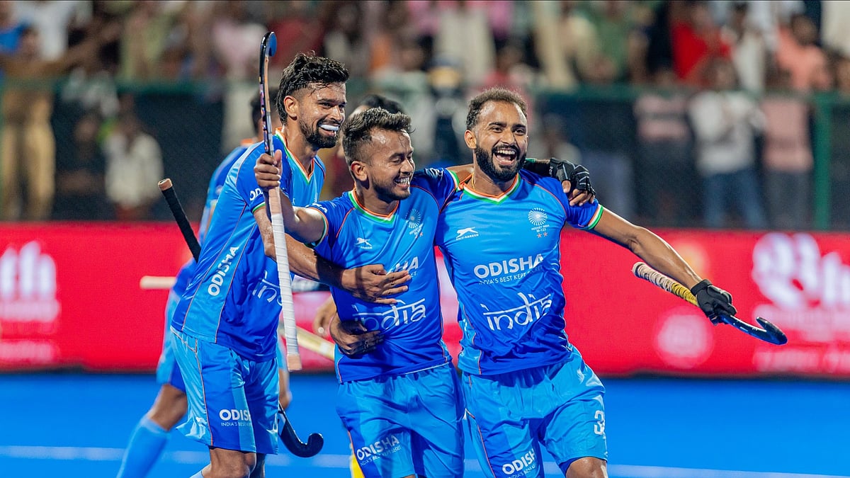 India Vs Malaysia Highlights, Hockey Asia Cup 2025 Super 4s: Indian players celebrating their win.
