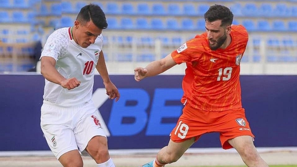 | Photo: AIFF : Iran's Amirhossein Hosseinzadeh in action against India's Danish Farooq in the CAFA Nations Cup 2025.