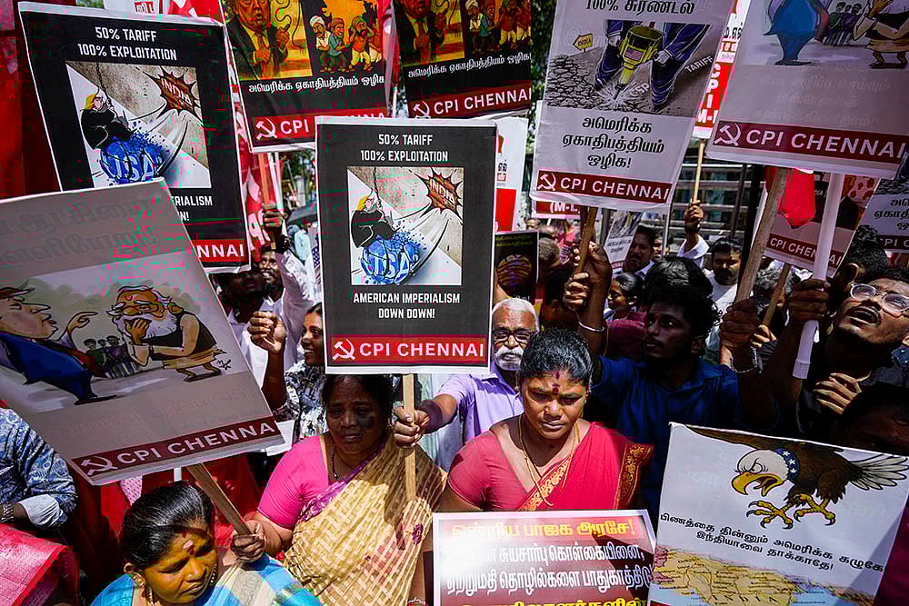 | Photo: PTI/R Senthilkumar : Protest against US President Donald Trump in Chennai