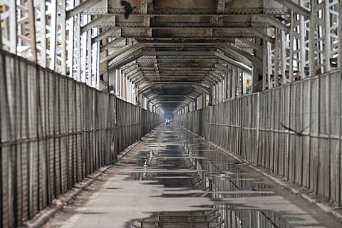An empty old iron bridge. 
