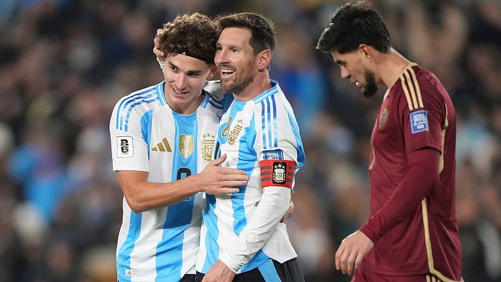 | Photo: AP/Natacha Pisarenko : CONMEBOL FIFA World Cup 2026 Qualifiers: Argentina captain Messi celebrates a goal against Venezuela.