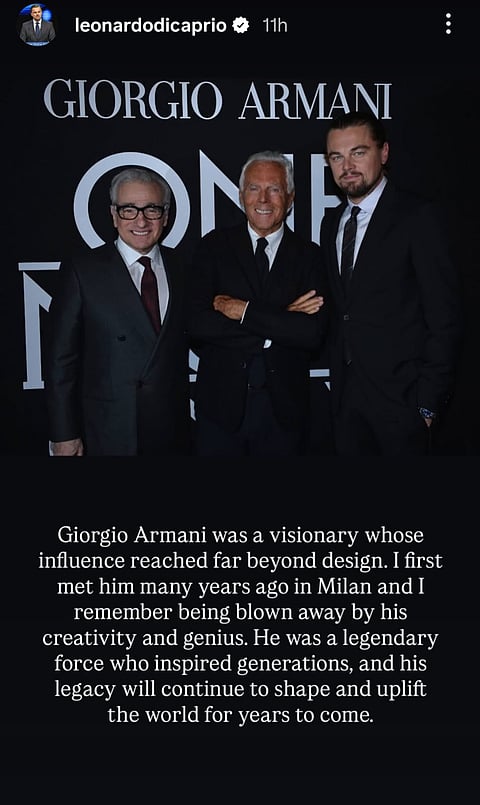 Leonardo DiCaprio pays tribute to Giorgio Armani