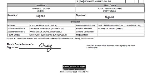 Screengrab of the match start list.