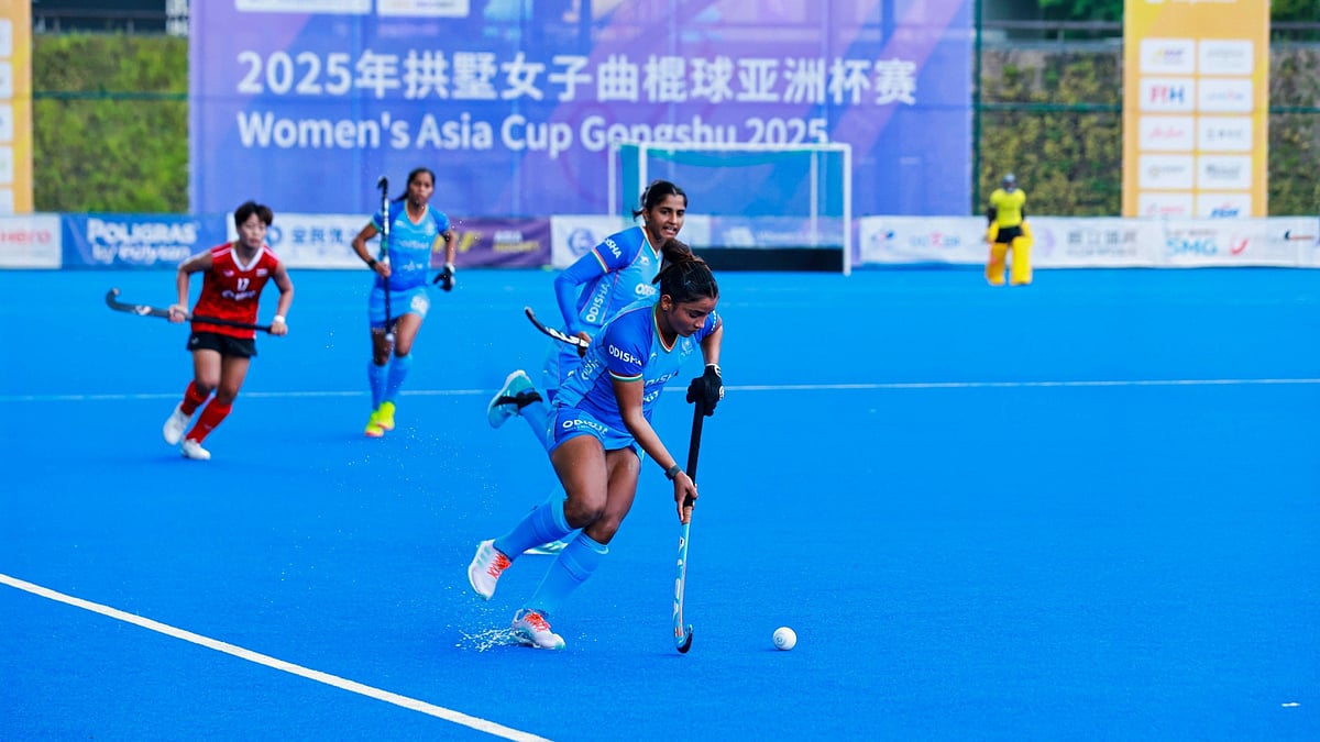 | Photo: asia_hockey : India women's national team players in action against Thailand in Women's Asia Cup Hockey 2025.